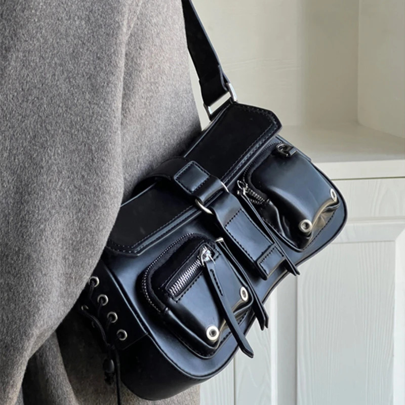 Goth Punk Cool Womens Underarm Bag Girls Shoulder Bags Fashion PU Leather Female Handbags Tote Purse with Zipper 251023