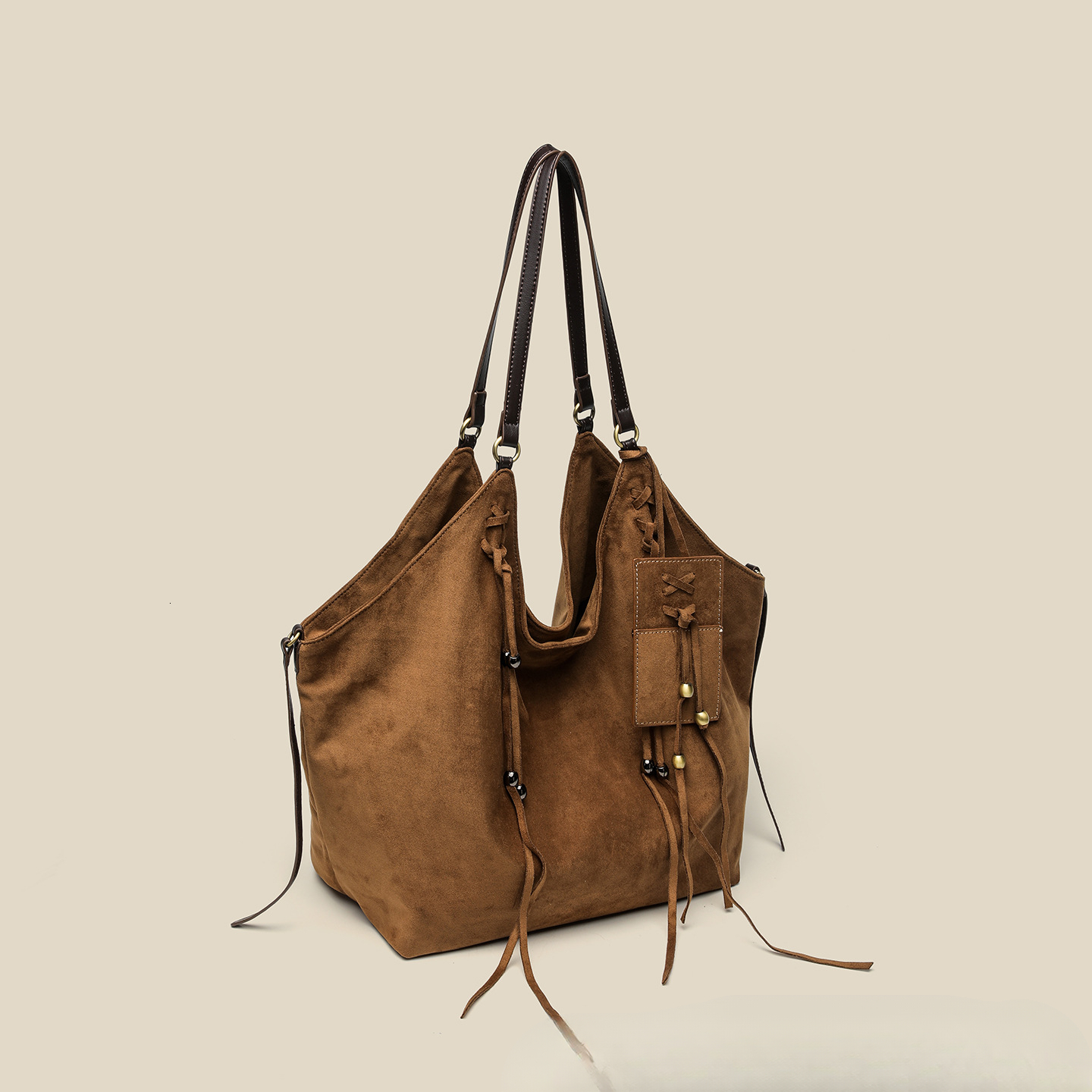 Autumn large capacity designer bag with lace up luxury handbag women's casual style armpit bag imitation deer skin velvet women's shoulder b