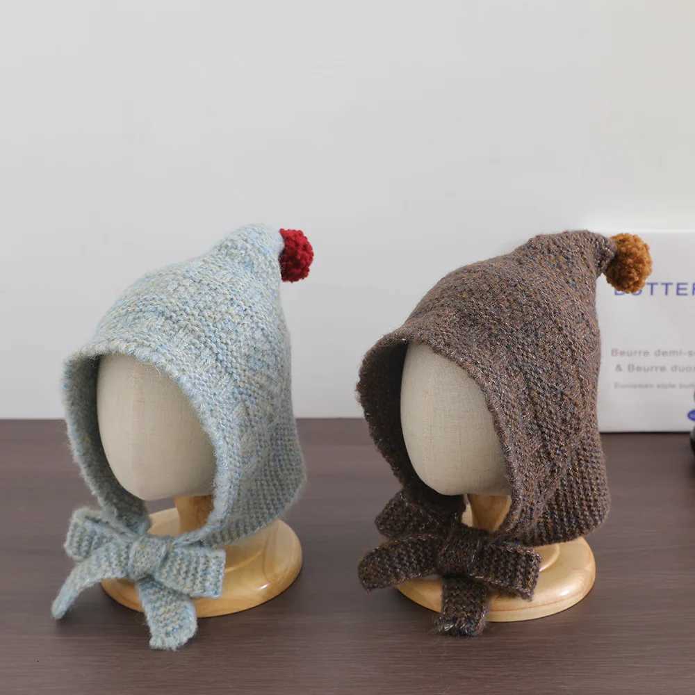Cute Plush Knitted Baby Earmuff Beanie Infant Boy Girl Winter Warm Hat Solid Color Small Ball Toddler Kids Ear Protection CapsL251024