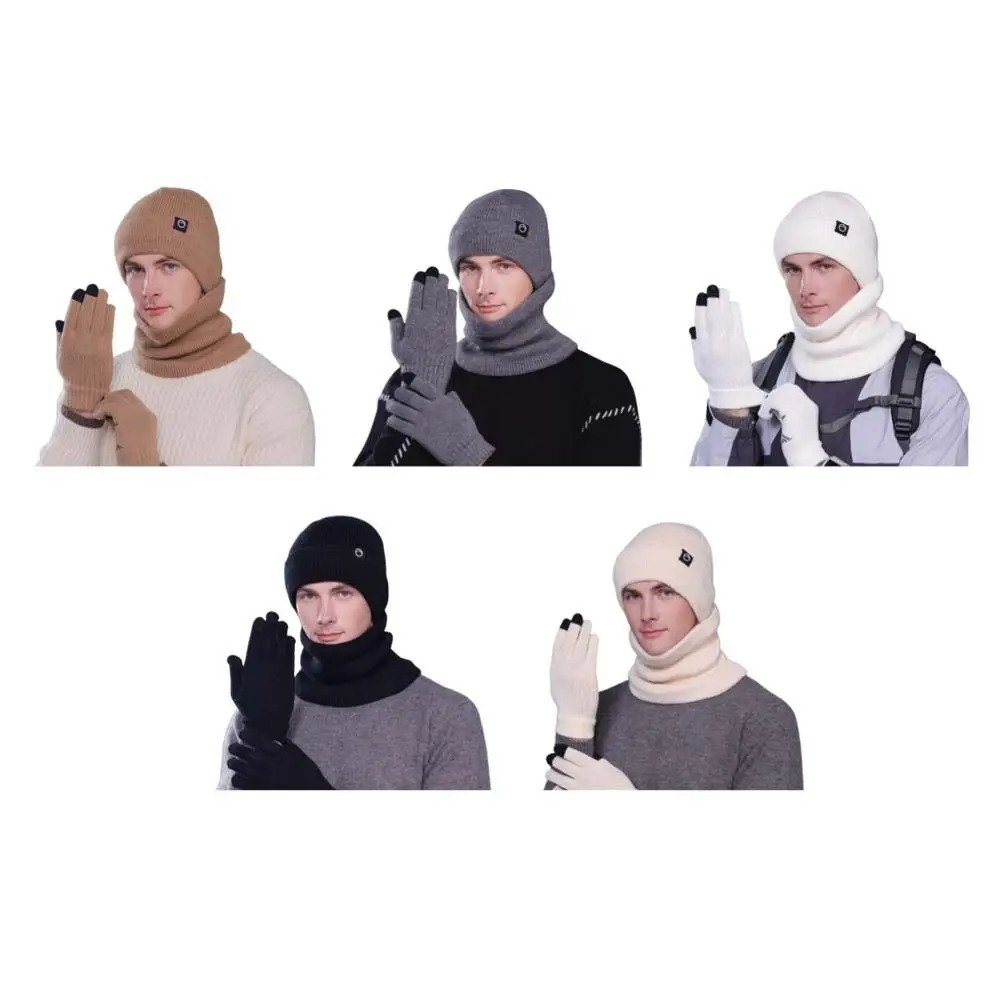 Warm Cap Winter Glove Cap Set Neck Warmer Bucket Hat Knitted Hat Gloves Scarf 3Pcs Set Korean Style Solid Beanie AutumnWinter 251023