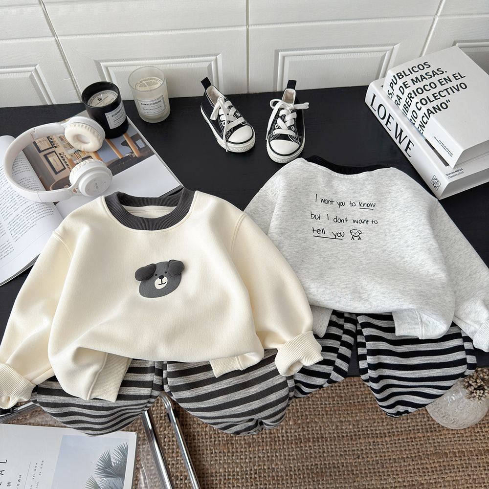 Free Shipping Korean Style Kids Outfit, Striped Hoodie and Pants 2-Piece Set for Spring and Fall, Casual Wear for Children