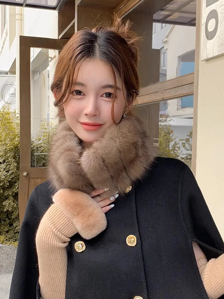 Fashion Women Real Sable Fur Scarf Style Lady Warm Soft Natural Mink Fur Shawl Wrap Neckerchief Scarves 251020