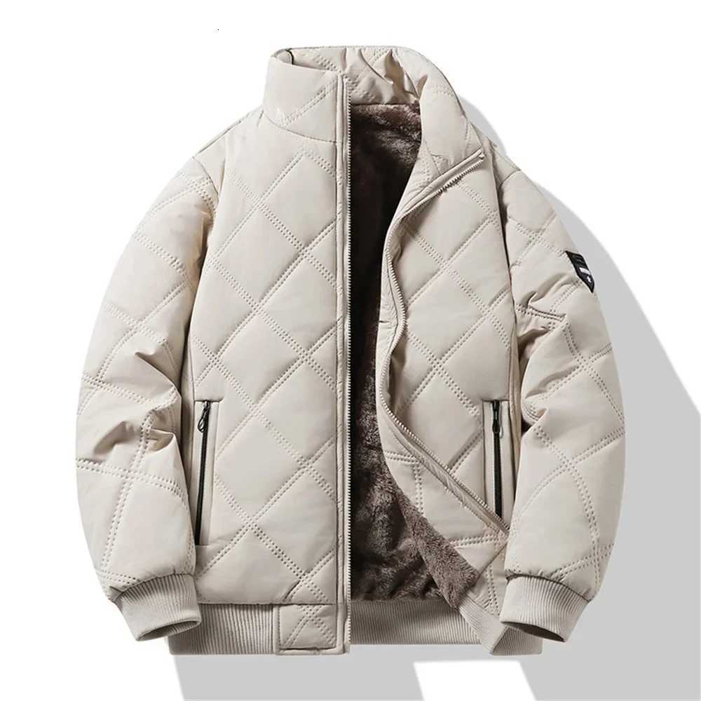 New Windproof Thermal Diamond Quilted Cotton Jacket Men Winter Mens FleeceLined Thickened Cuff Design StandUp Collar Jackets Z251024