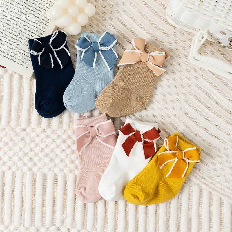Baby Girls Bows Short Socks Soft Cotton Kids Short Sock Children Floor Solid Plain Princess Style Socken For 05 Years J251024