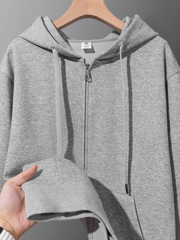 American Designer Hoodie Jacket Tracksuit Men Polo Veste Coat Style Casual! Heavy Zipper Cardigan Hooded Sweatshirt Solid Color Loose Versatile Casual
