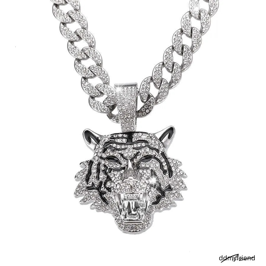 Men's Hip-Hop Tiger Pendant Necklace: Alloy Cuban Chain With 3D Full Dia Style Ddmyfriend
