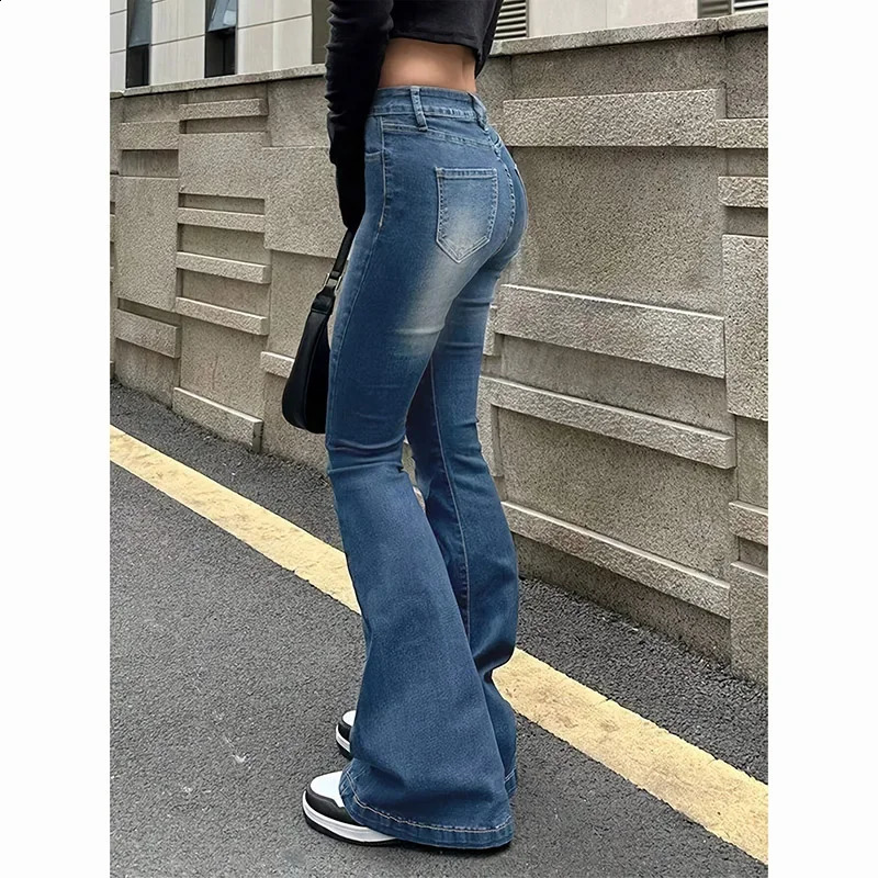 2025 Girls Concise Ins High Waist Flared Jeans Female Stretchy Bootcut Denim Pants Women Solid Color Thin Bell Bottoms Trousers 251023