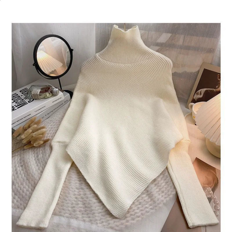 Lazy Thickened Soft Texture Irregular Womens Pullover Turtleneck Sweater Style High Sweater Loose Autumn Winter 251020