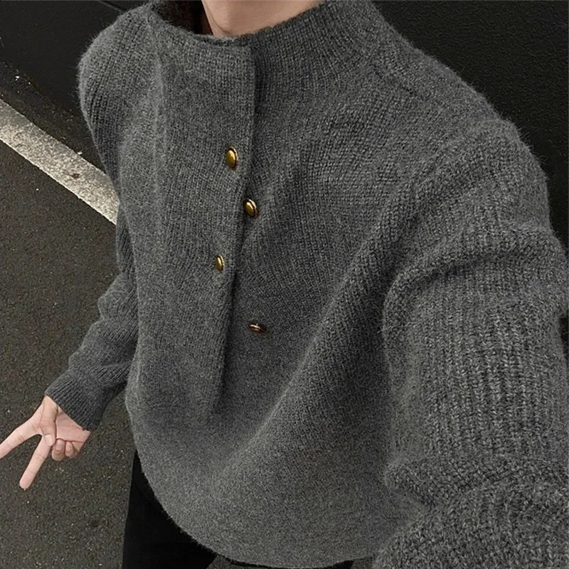 HalfTurtleneck Button Sweaters Men Winter Korean Fashion Knitted Pullovers Business Casual Christmas Jumpers 251023