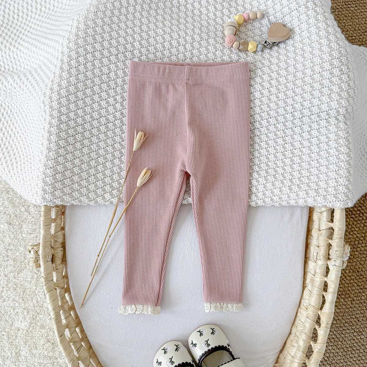 Baby Girl Lace Trimmed Leggings 03Y Cute Elastic Waist Solid Color Infant Girls Pants Soft Baby Bottoms Leggings for GirlsT251024