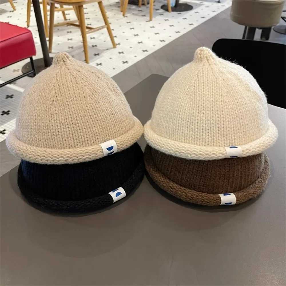 Cute Solid Color Autumn Winter Childrens Cap Warm Soft Brimless Hat Knitted Melon Cap for 15Y BabyL251024