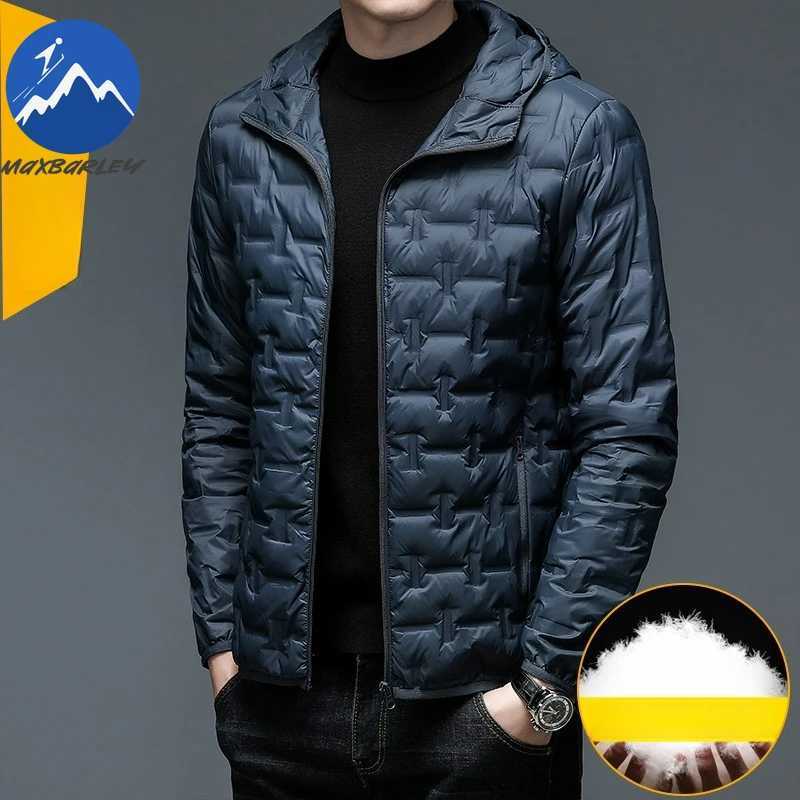 Maxbarley Winter Men Down Jacket Classic Hooded 90 White Duck Down Warm Windproof Coat Fashion Commute Office Lightweight Parka Z251024