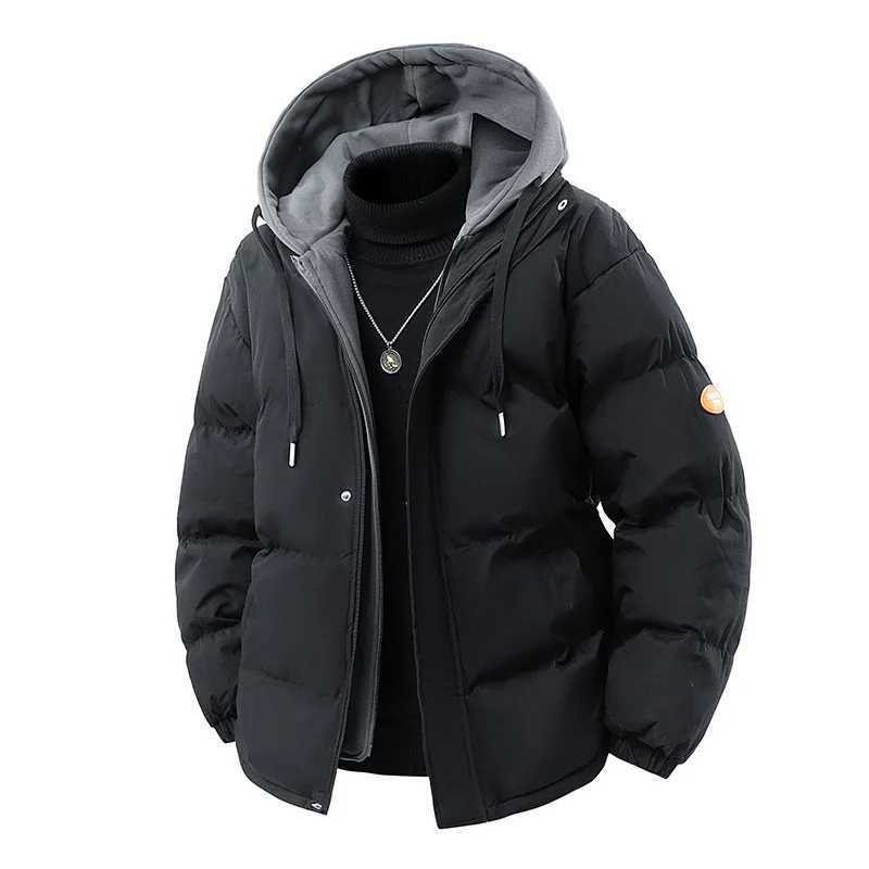 2025 Mens Warm Parkas Casual CottonPadded Jacket Winter Men Trendy Fake Twopiece Hooded Bread Cottonpadded Jackets Coats Z251024