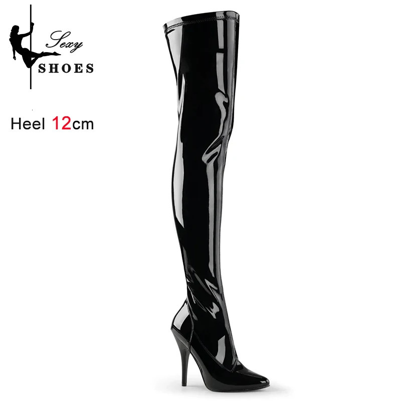 OvertheKnee Womens Leather Long Shoes Side Zipper Pointed Toe Black Stiletto Cross Thigh High Boots Plus Size 251023