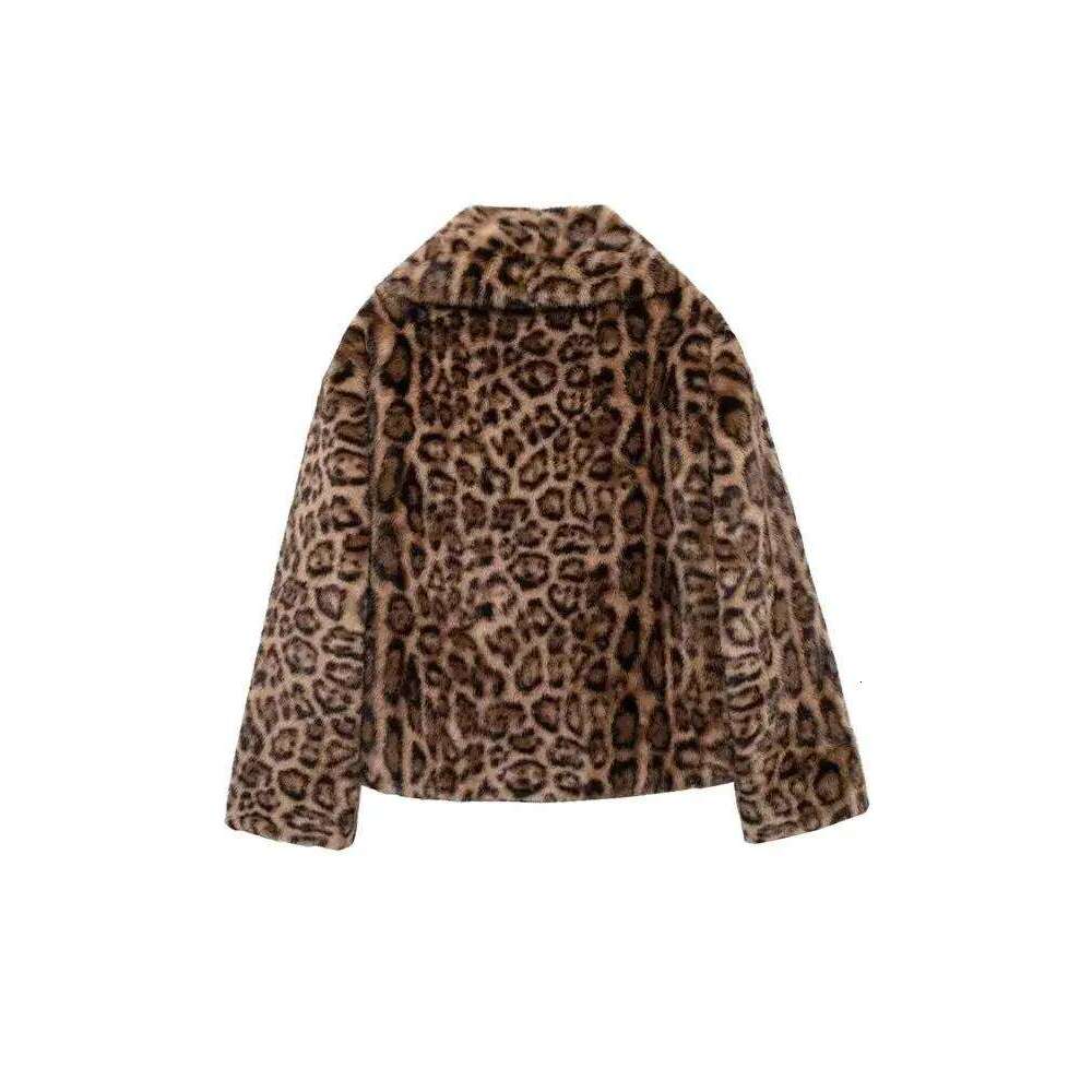 Women's Thick Warm Leopard Faux Fur Jacket, Lapel Collar Coat, Long Sleeve Female Outerwear, Chic Tops, Fashion