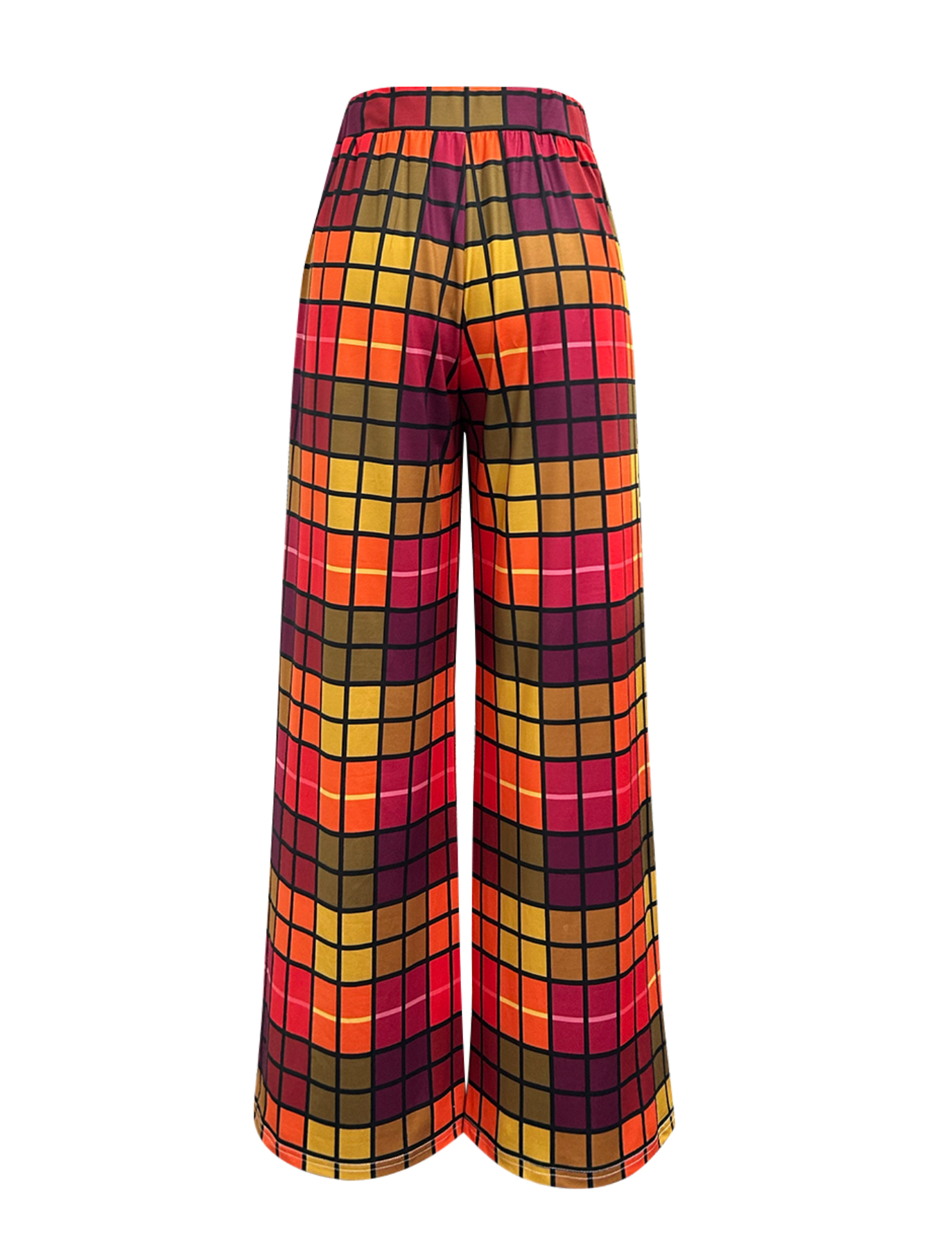 Spring Autumn New Women's Plaid Printed Retro Wide-Leg Pants, Milk Silk Casual Vintage Trousers, S-XXL Mixed Color--CF43688