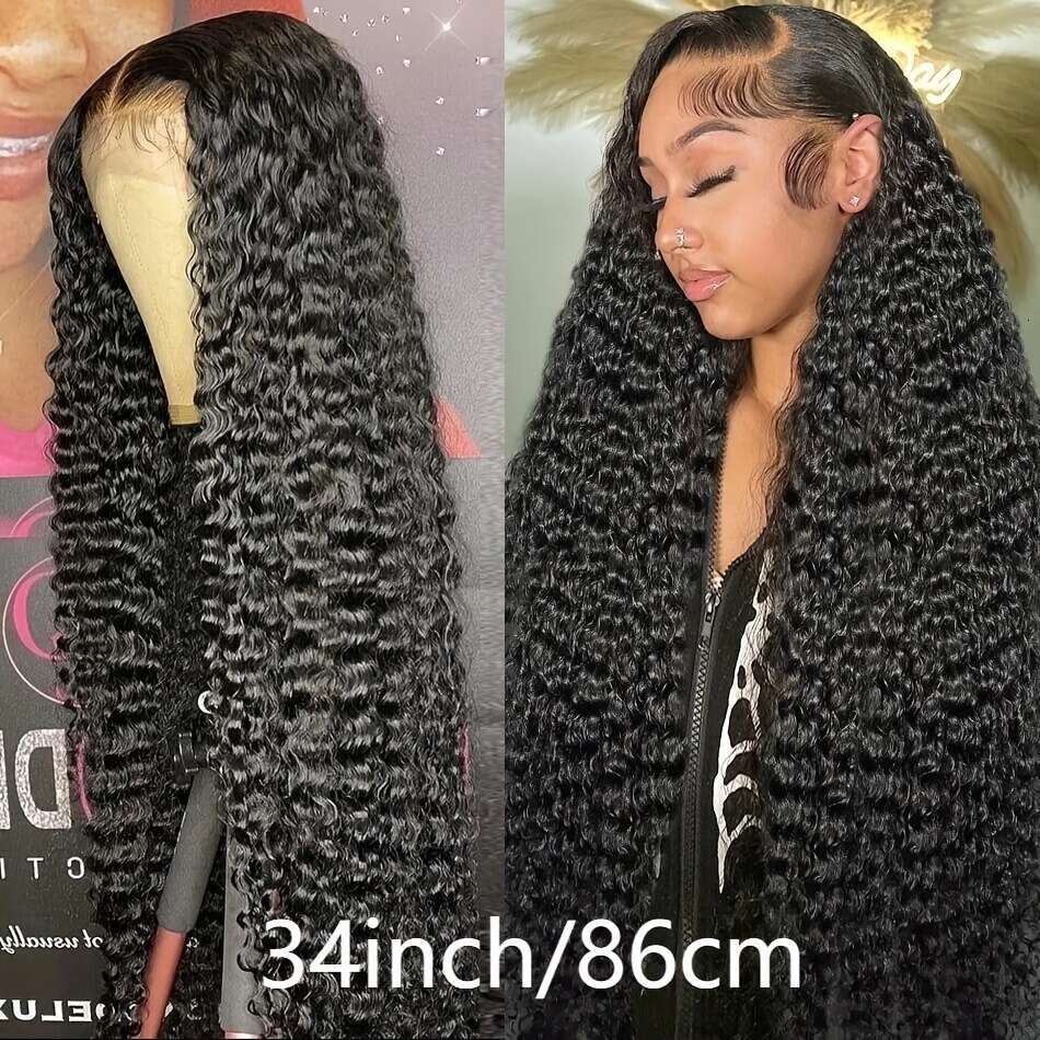 34" Glueless Human Hair - Pre-Plucked 5x5 HD Lace Closure, 250% Density Brazilian Virgin Hair, Long Curly Black for Women, & Comfortable Fit, Spe