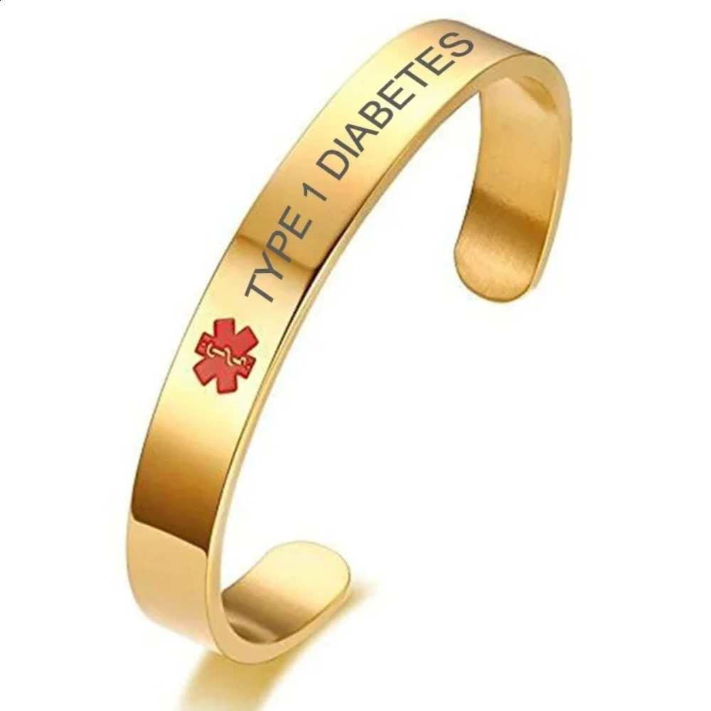 Free Custom Engraving Personalized Bracelet Condition Alert ID Stainless Steel Cuff Bangle Jewerly Name 251014