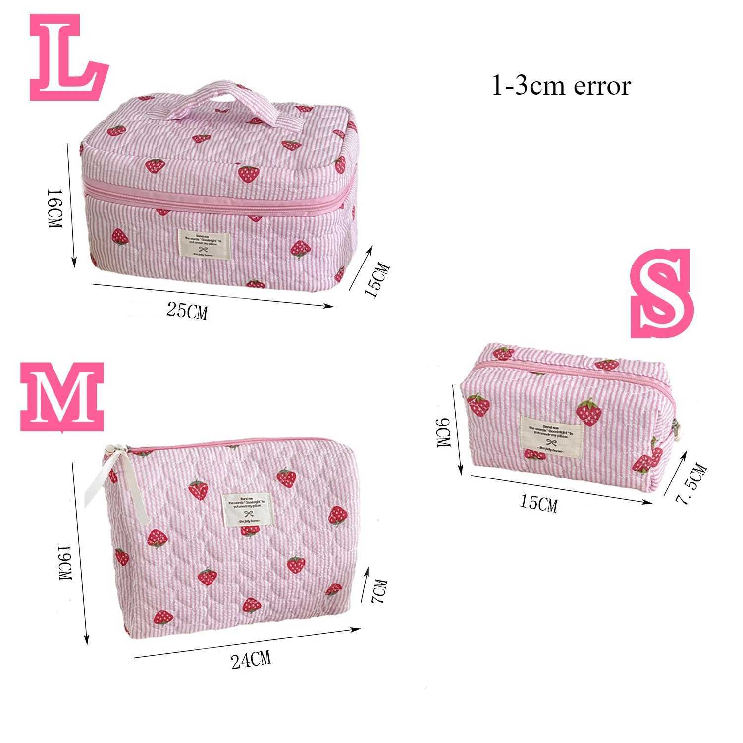 Cute Strawberry Womens Stripe Cosmetic Bags Travel Portable Ladies Clutch Purse Storage Bag Makeup Case Cosmetic OrganizerT251024