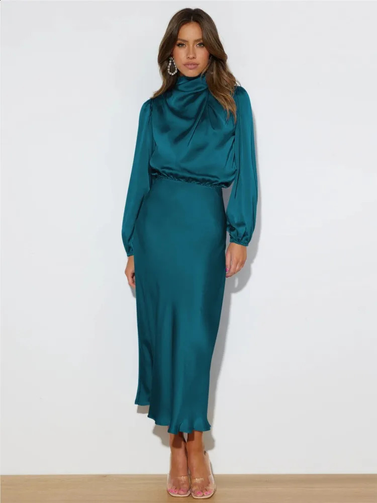 Autumn Womens Clothing Highend Satin Long Sleeved Loose Dress With Elegant Temperament Womens Evening Gift Dress 251023
