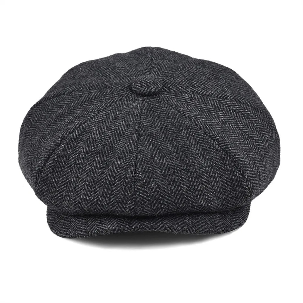 BOTVELA Tweed Wool 8 Panel Black Herringbone sboy Cap Men Classic 8Quarter Panel Style Flat Cap Beret Hat 251021