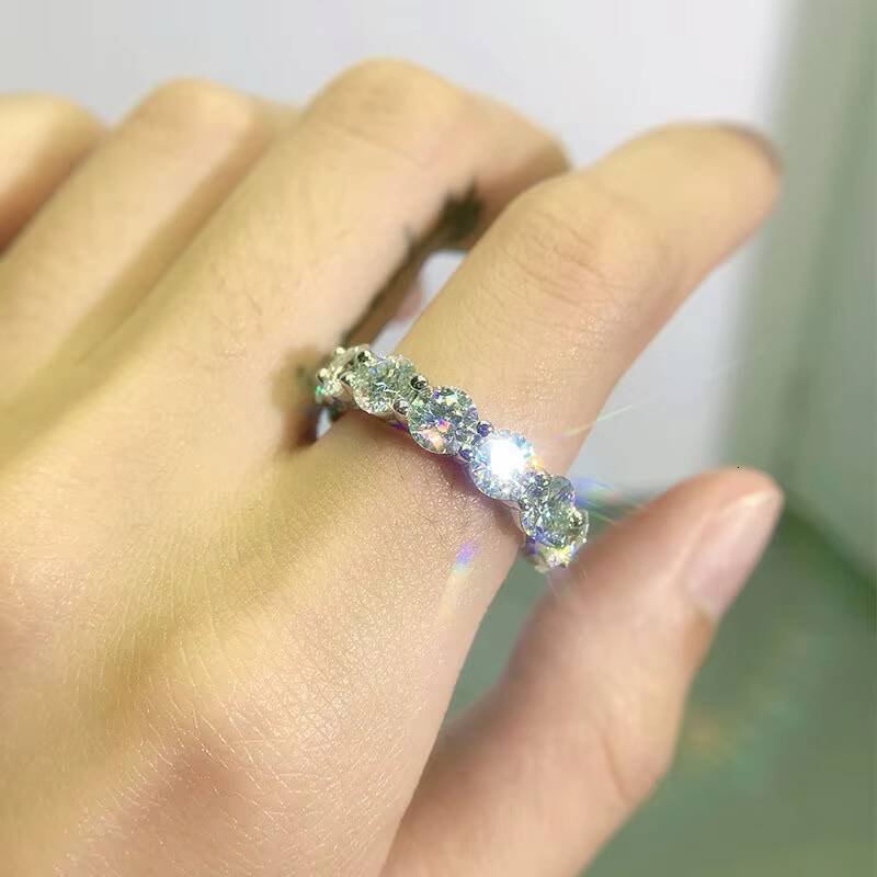 Hot Wholesale Fine Jewelry S925 Sterling Silver Gold Plated Luxury 3MM GRA Vvs Moissanite Engagement Eternity Ring for Women