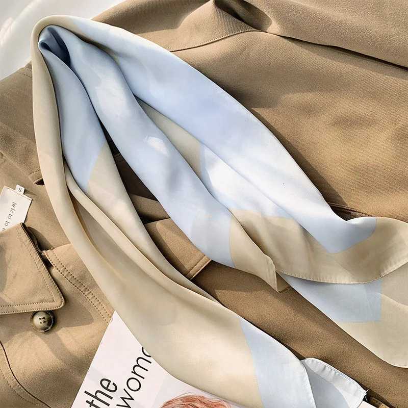 Luxury 2024 Plaid Print Square Silk Scarf for Wen Hijab Hair Bands 70cm Neckerchief Fem Satin Shl Ribbon band Y251024