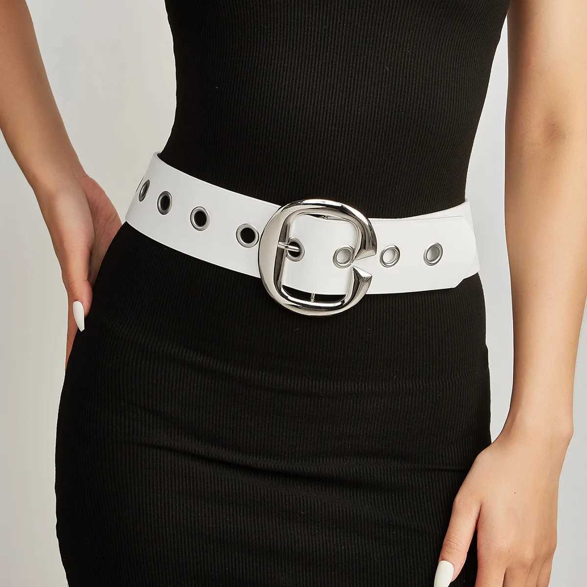 Simple Pu Wide Belt for Women Fashion Casual Versatile Dress Accessories Girdle Hip Hop Punk Rivet Pin Buckle Red Waistband W251024