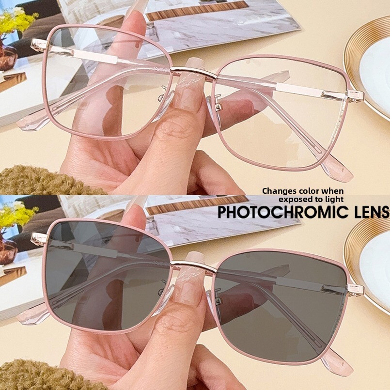 2025 New Flat Mirror Color Changing Anti Blue Light Glasses Metal Frame Optical Lens