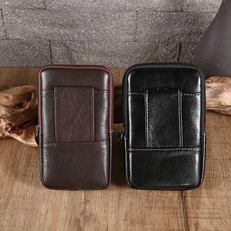 Mens Genuine Leather Phone Holder Waist Belt Wallet Running Pouch Holster Case Leather Waist Bag Coin Purse Storage Bag Z251023