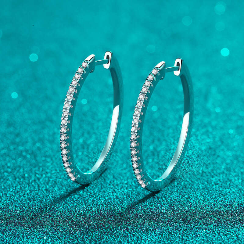 DHCollections-- Sterling Sier Large Hoop Moissanite Earrings for Women PT950 Gold Plated Jewelry Ear Buckle