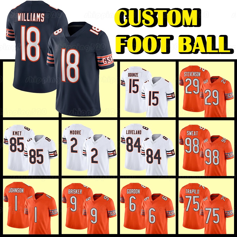 15 Rome Odunze Football Jerseys 18 Caleb Williams 84 Colston Loveland Montez Sweat Tyrique Stevenson Tyson Bagent D'Andre Swift Devin Duvernay Olamide Zaccheaus