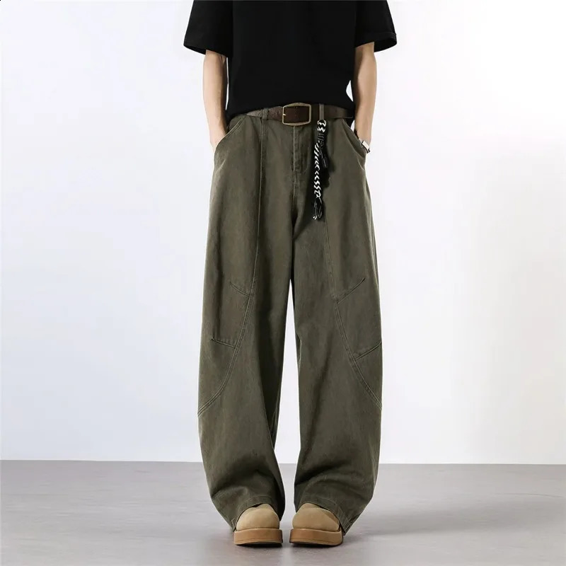 Mens Autumn Retro Loose Straight Work Jeans Handsome Casual Trendy AllMatch Wide Leg Denim Pants Cowboy Dungarees 251018