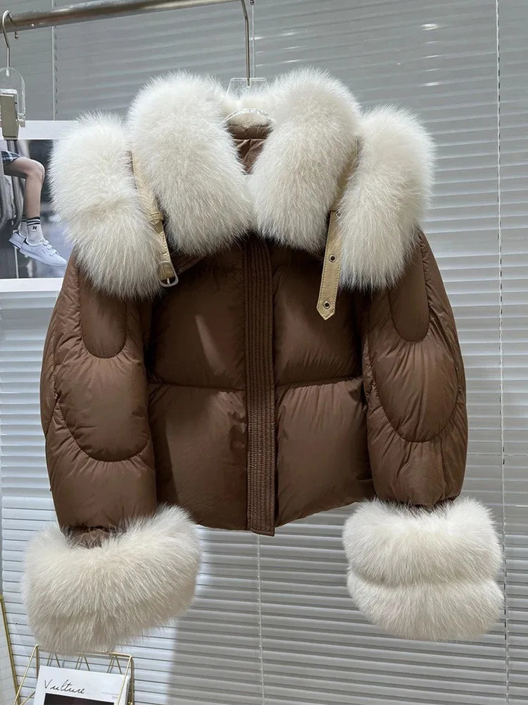 OFTBUY Natural Fox Fur Collar Puffer Jacket Winter Clothing Women Fashion Loose White Duck Down Caot Loose Real Fur Parker 251024