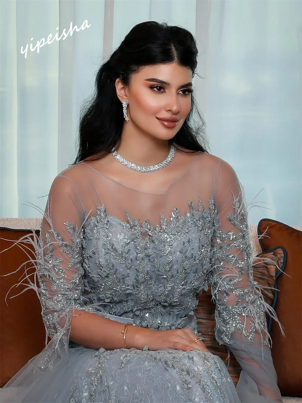 Customized Jiayigong Net Feather Beading Homecoming Aline Scoop Neck Bespoke Occasion Gown Long Dresses Saudi Arabia 251020