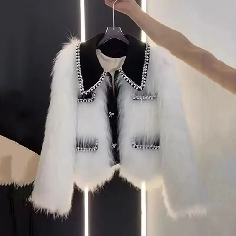 High end Heavy Industry Nail Bead Fox Fur Grass Jacket Women Autumn Winter Unique Warm Casual Coat Female Top 251023