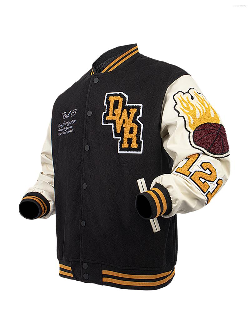 Men's Jackets Mens Casual Jacket Bomber Embroidered Varsity Windbreaker BomberStyle Flaming Basketball Color Block Outwear