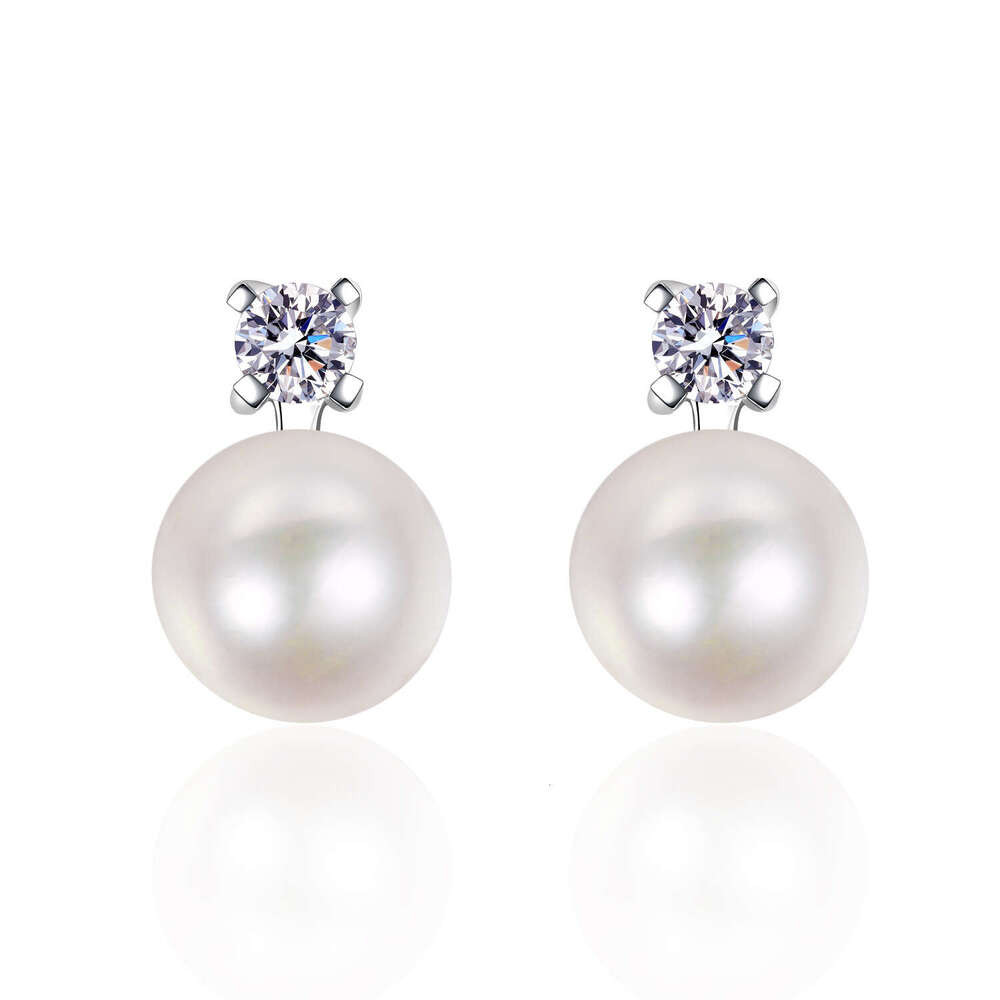 DHCollections-- XDY Pure Sier for Women, Internet Celebrity Style, Flawless Freshwater Pearl and Moissanite Stud Earrings