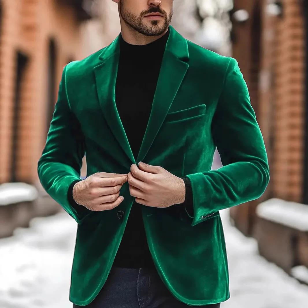 Mens Velvet Suit Jacket Banquet Wedding Formal Suit Solid Color Long Sleeve Blazer Jacket 251023
