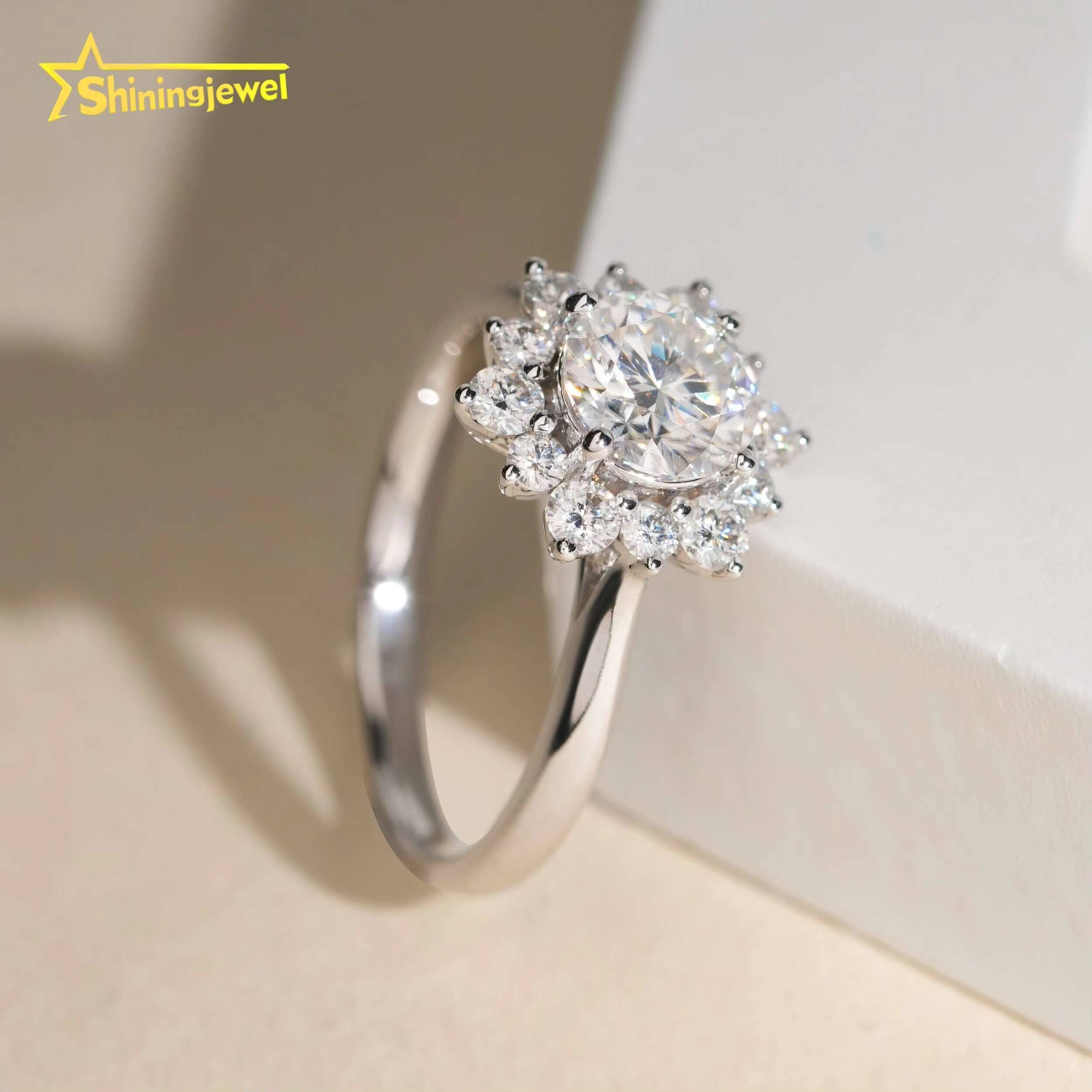 14K Solid Gold Luxury Jewelry Flower Cluster Ring Lab Moissanite Engagement Wedding Rings for Women