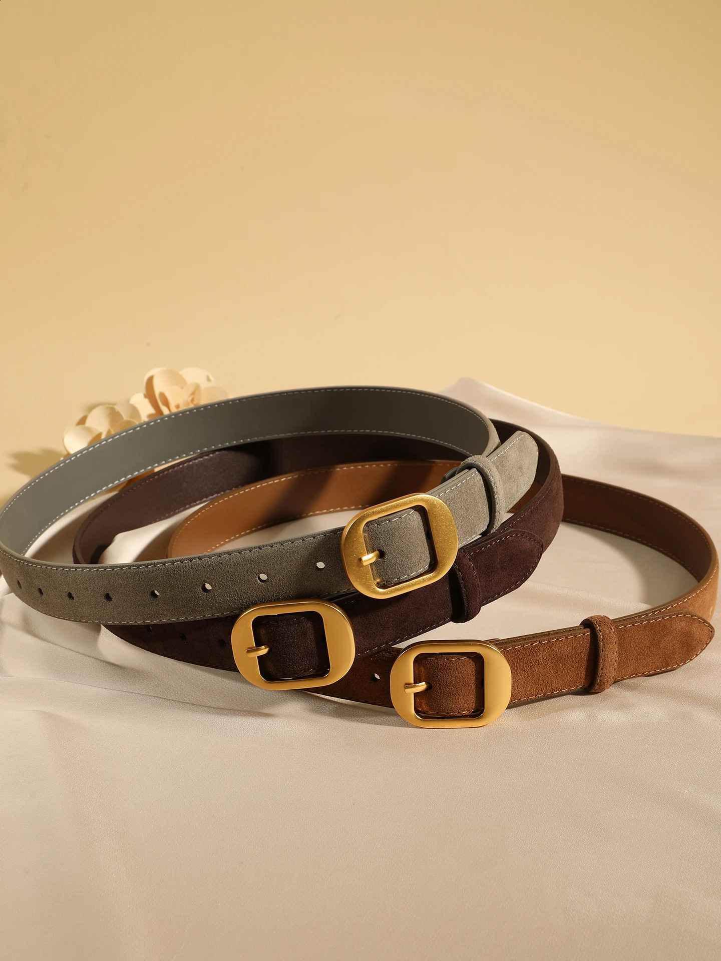 Vintage Womens Skinny Suede Cowhide Belt Soft Leather Waistband for Dresses Jeans And Coats Fashionable Ladies Accessory Belts 251013