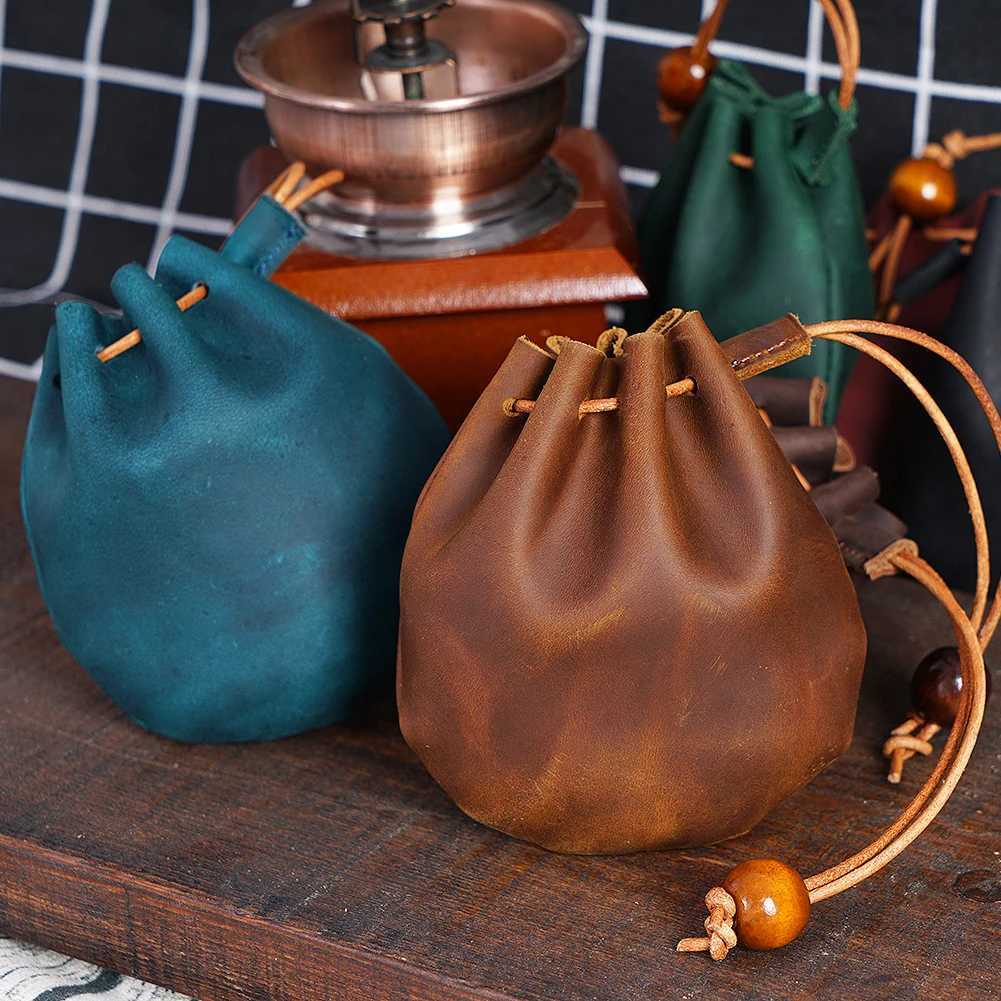 AIGUONIU Original Handmade Genuine Leather Unisex Coin Purse Cow Leather Coins Money Pocket Retro Wallet Drawstring Storage Bag Z251023