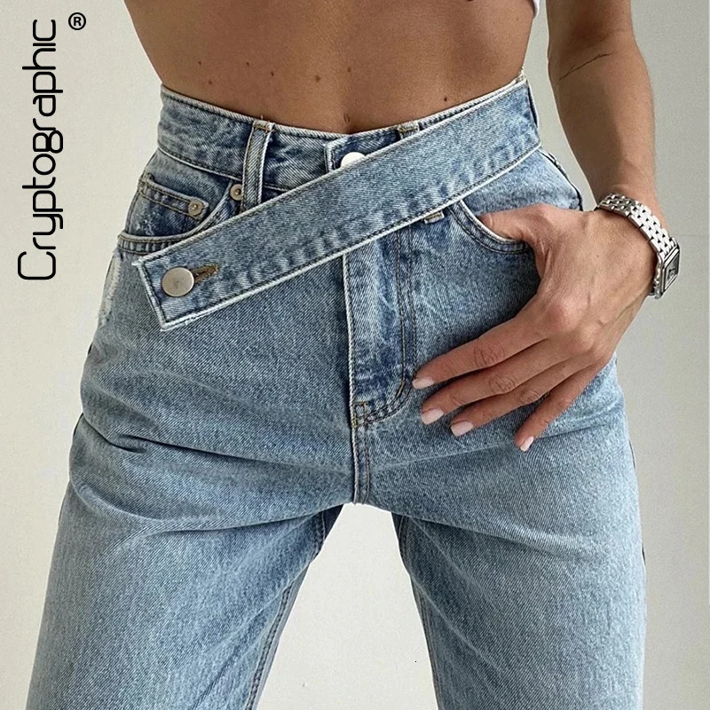 Cryptographic Casual Fashion Straight Denim High Waist Jeans Women Pants Fall Winter Harajuku Boyfriend Jeans Loose Bottom 251021