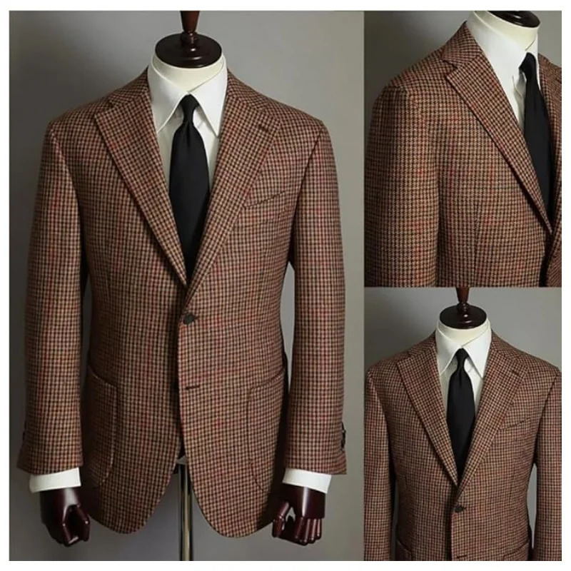 Mens checkered casual suit jacket Singlebreasted formfitting dinner jacket Business casual mini suit 251023