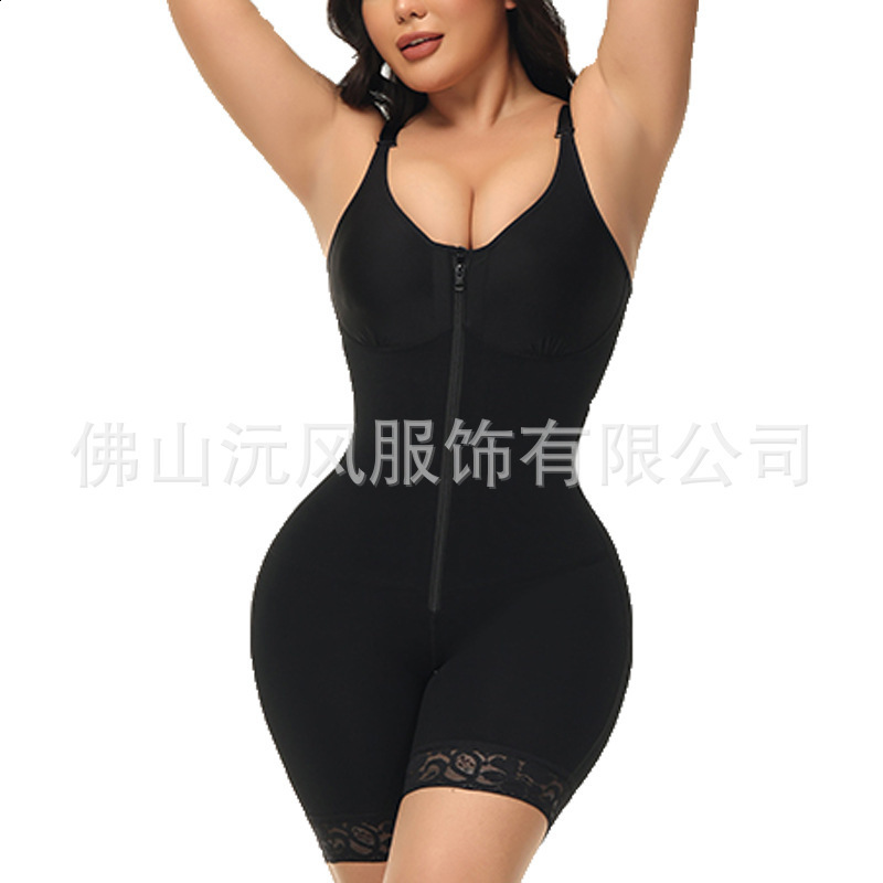 Style Body Shaping Thin Strap Chest Saving Spliced Crotch Zipper Tummy Control Hip Lift One Piece Shapewear 251017