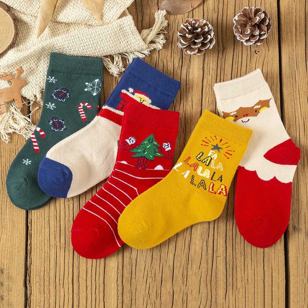 5Pairslot Kids Socks Autumn Winter Socks Children Cotton Christmas Socks For Students Girls Boys Cartoon Cute Warm Socks J251024