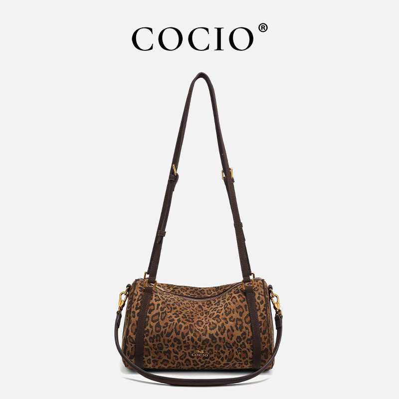 COCIO designer bag 2025 genuine leather new winter trendy and versatile boston bag large capacity fashionable casual shoulder bag for woman brown