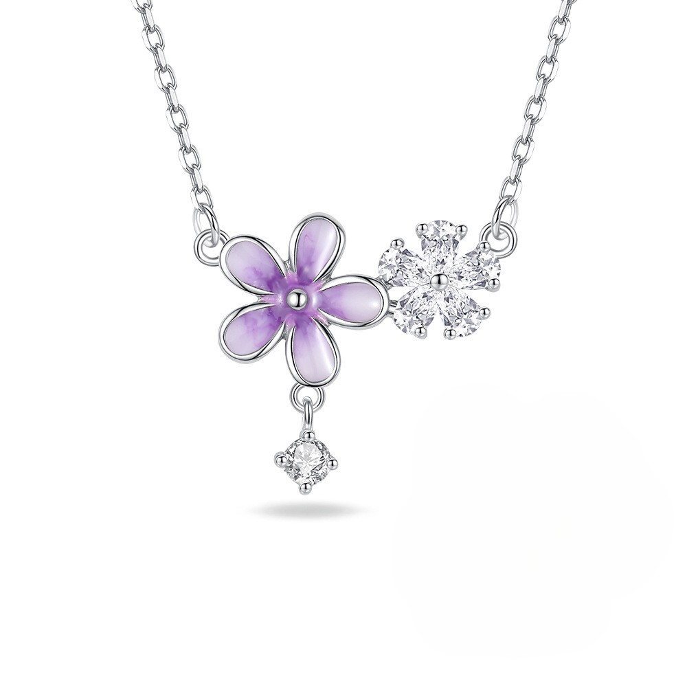 TaiYang New S925 Sterling Silver Iris Flower Pendant Necklace, Fluorescent Glow Elegant Minimalist Jewelry for Women