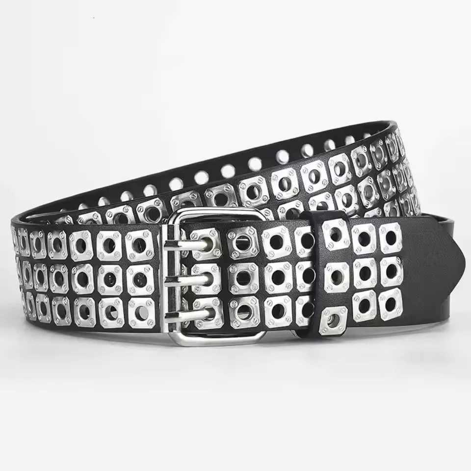 1pc Women Belt Fashion Square Beads Willow Nails Three Exhaust Eyes Punk Street Cool Personalized Mens and Womens Belts W251024