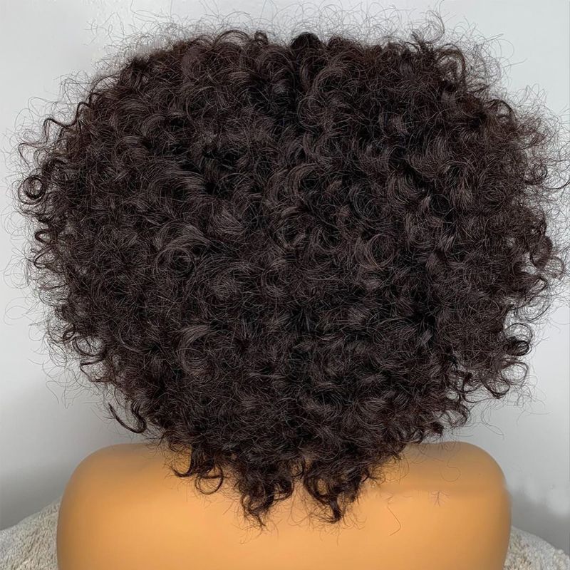 Natural Looking Black Woman's Synthetic Curly Pixie Wig Mongolian-Inspired Design & Soft Texture